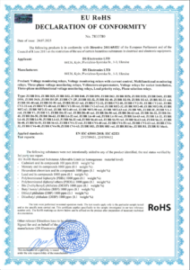Declaration of conformity of ZUBR voltage relays to Directive 2011/65/EU